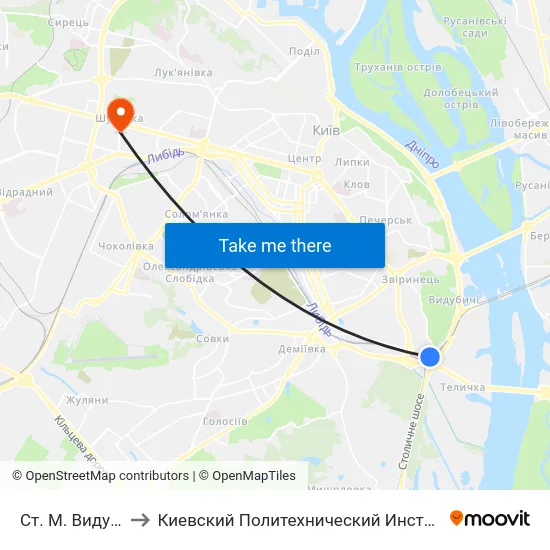 Ст. М. Видубичi to Киевский Политехнический Институт КПИ map