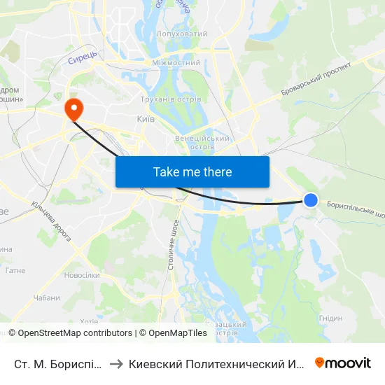 Ст. М. Бориспільська to Киевский Политехнический Институт КПИ map