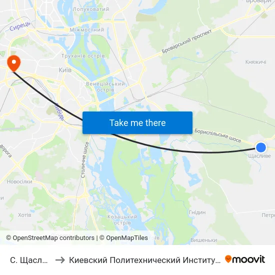 С. Щасливе to Киевский Политехнический Институт КПИ map