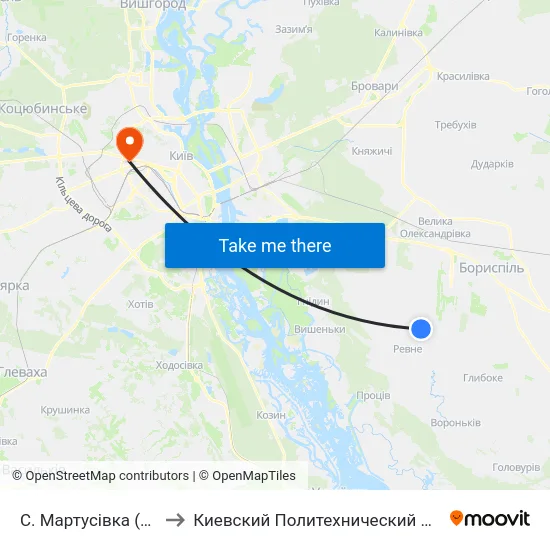 С. Мартусівка (Колонія) to Киевский Политехнический Институт КПИ map