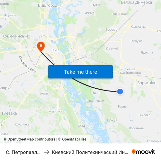 С. Петропавлівське to Киевский Политехнический Институт КПИ map