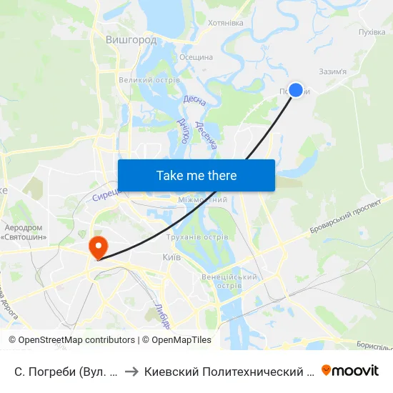 С. Погреби (Вул. Соборна) to Киевский Политехнический Институт КПИ map