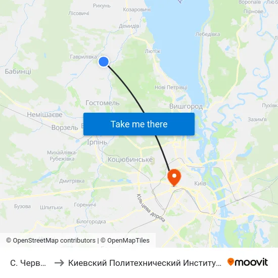 С. Червоне to Киевский Политехнический Институт КПИ map