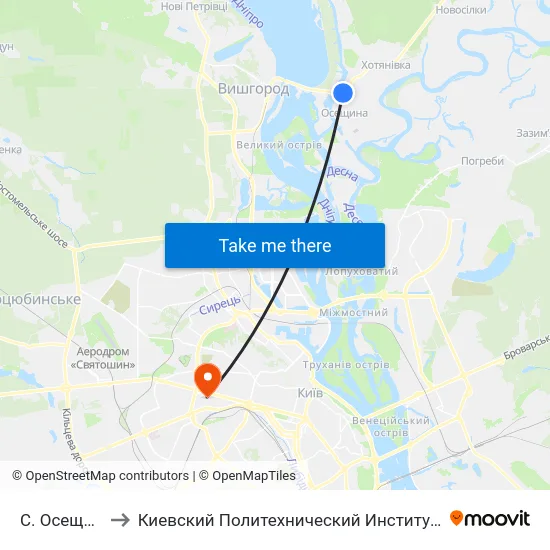 С. Осещина to Киевский Политехнический Институт КПИ map