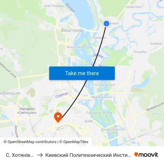 С. Хотянівка-1 to Киевский Политехнический Институт КПИ map