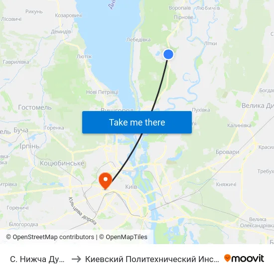 С. Нижча Дубечня to Киевский Политехнический Институт КПИ map