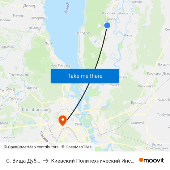 С. Вища Дубечня to Киевский Политехнический Институт КПИ map