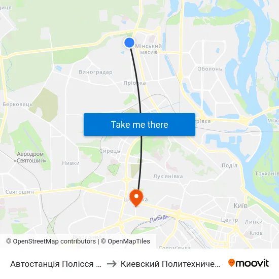 Автостанція Полісся (Платформа №4) to Киевский Политехнический Институт КПИ map