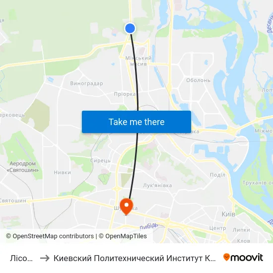 Лісова to Киевский Политехнический Институт КПИ map