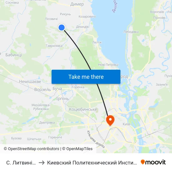 С. Литвинівка to Киевский Политехнический Институт КПИ map