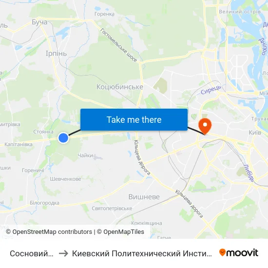 Сосновий Бір to Киевский Политехнический Институт КПИ map