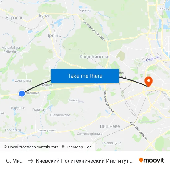 С. Мила to Киевский Политехнический Институт КПИ map