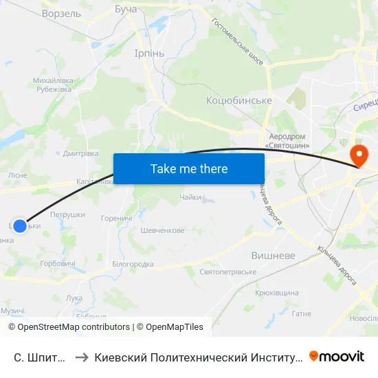 С. Шпитьки to Киевский Политехнический Институт КПИ map