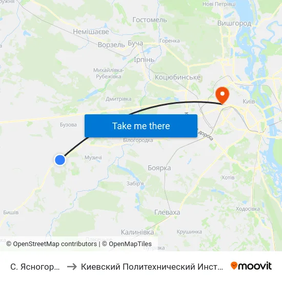 С. Ясногородка to Киевский Политехнический Институт КПИ map