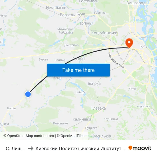С. Лишня to Киевский Политехнический Институт КПИ map