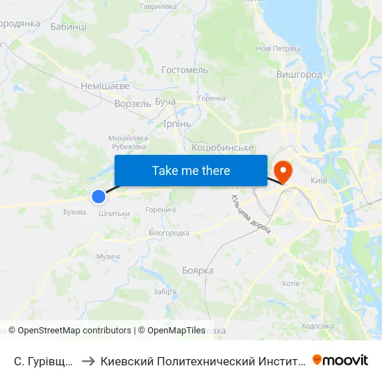 С. Гурівщина to Киевский Политехнический Институт КПИ map
