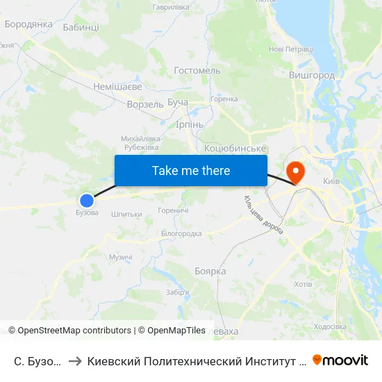 С. Бузова to Киевский Политехнический Институт КПИ map