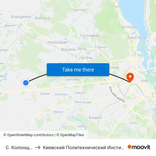 С. Колонщина to Киевский Политехнический Институт КПИ map