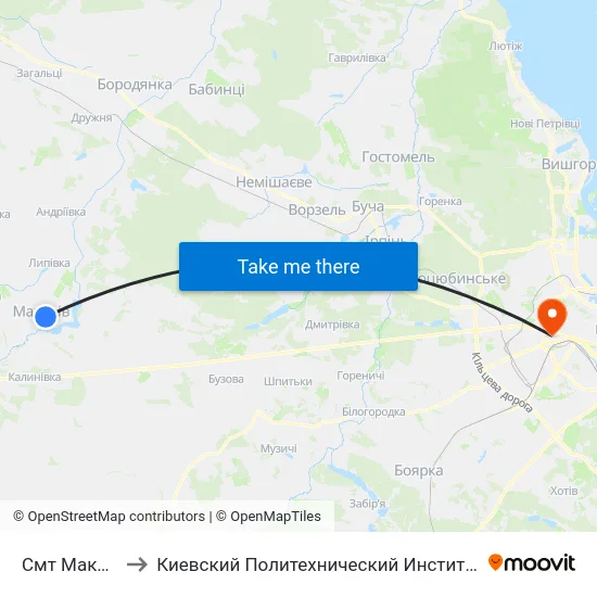 Смт Макарів to Киевский Политехнический Институт КПИ map