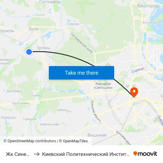 Жк Синергія to Киевский Политехнический Институт КПИ map
