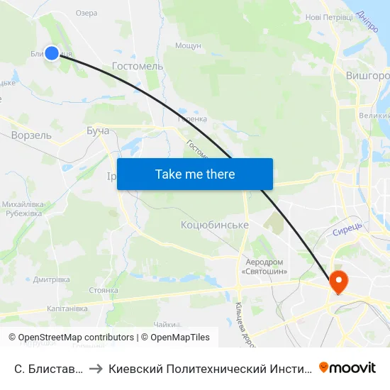 С. Блиставиця to Киевский Политехнический Институт КПИ map