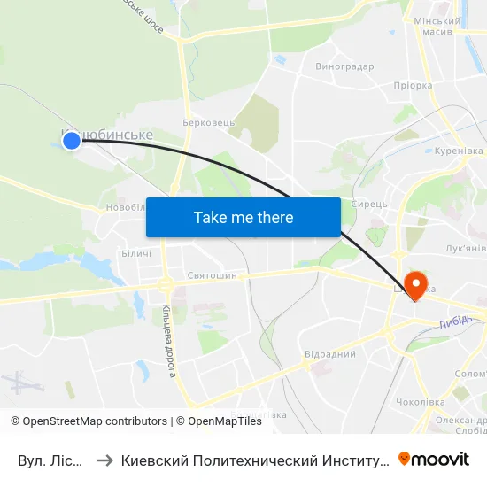 Вул. Лісова to Киевский Политехнический Институт КПИ map