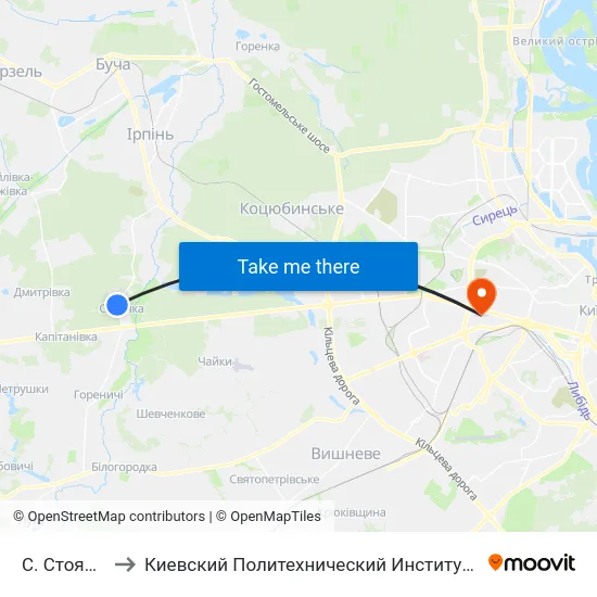 С. Стоянка to Киевский Политехнический Институт КПИ map