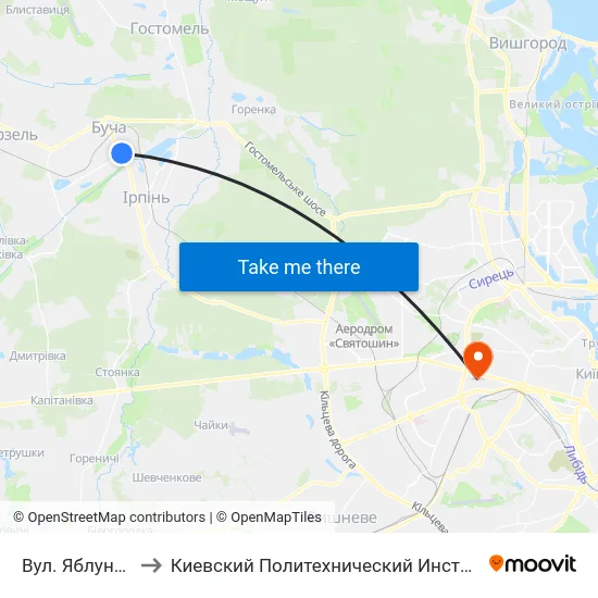Вул. Яблунська to Киевский Политехнический Институт КПИ map