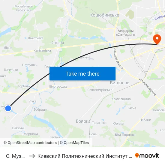 С. Музичі to Киевский Политехнический Институт КПИ map