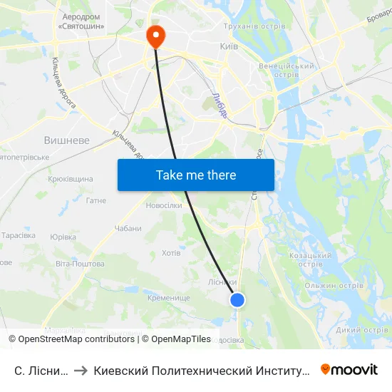 С. Лісники to Киевский Политехнический Институт КПИ map
