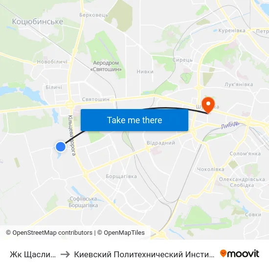 Жк Щасливий to Киевский Политехнический Институт КПИ map