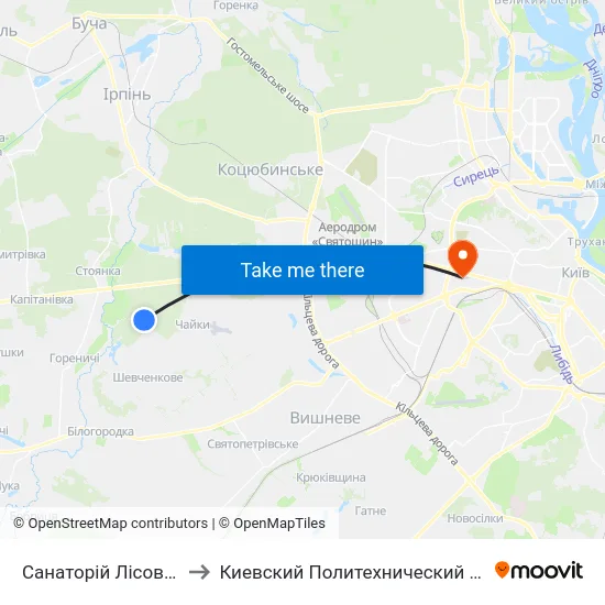 Санаторій Лісова Поляна to Киевский Политехнический Институт КПИ map