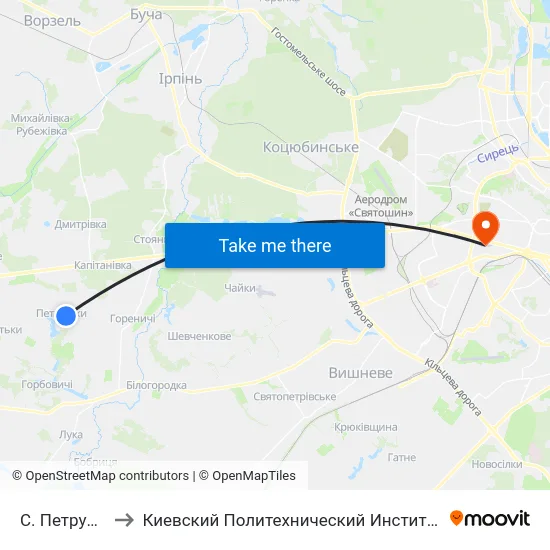 С. Петрушки to Киевский Политехнический Институт КПИ map