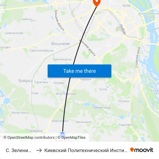 С. Зелений Бір to Киевский Политехнический Институт КПИ map
