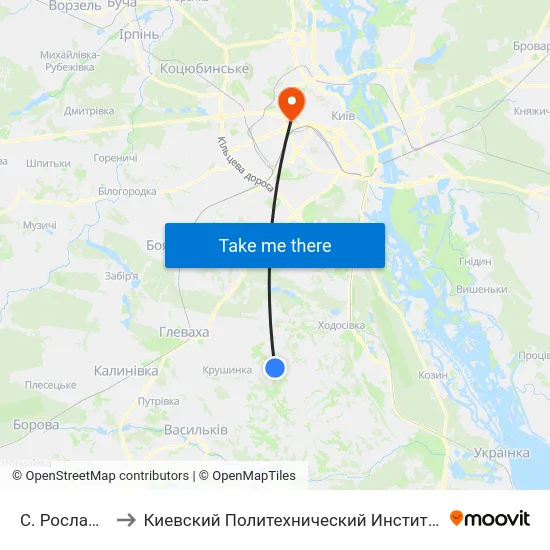 С. Рославичі to Киевский Политехнический Институт КПИ map