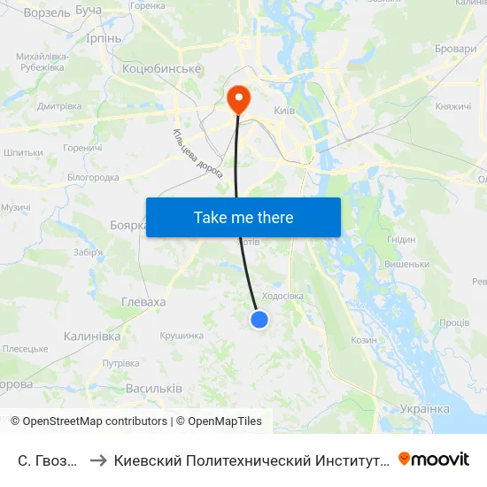 С. Гвоздів to Киевский Политехнический Институт КПИ map