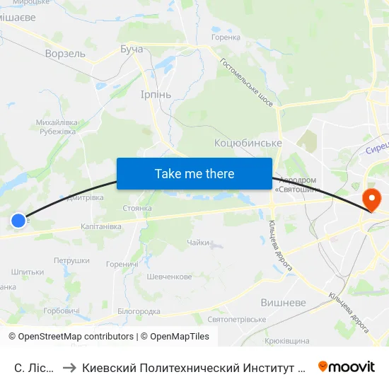 С. Лісне to Киевский Политехнический Институт КПИ map