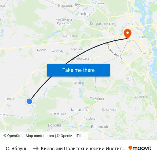 С. Яблунівка to Киевский Политехнический Институт КПИ map