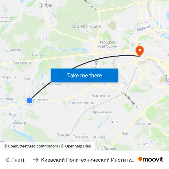 С. Гнатівка to Киевский Политехнический Институт КПИ map