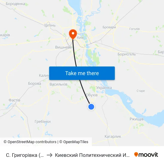С. Григорівка (Центр) to Киевский Политехнический Институт КПИ map