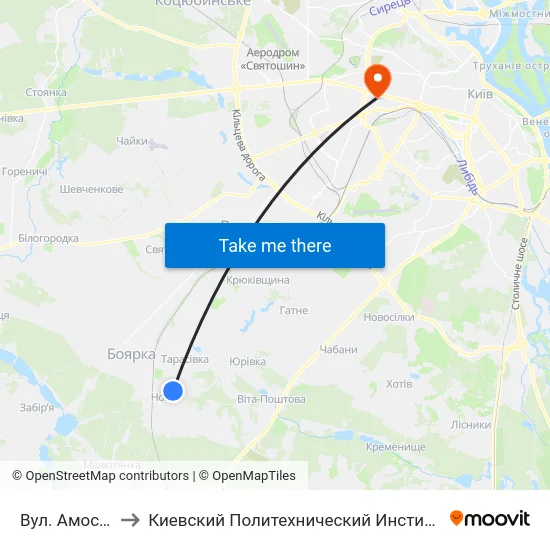 Вул. Амосова to Киевский Политехнический Институт КПИ map