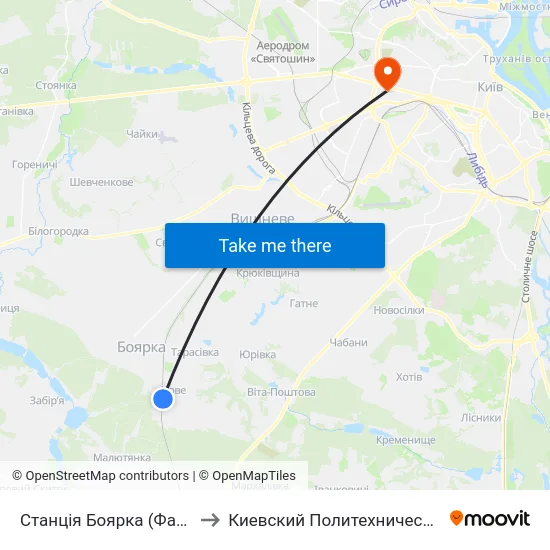 Станція Боярка (Фабрика Мальва) to Киевский Политехнический Институт КПИ map