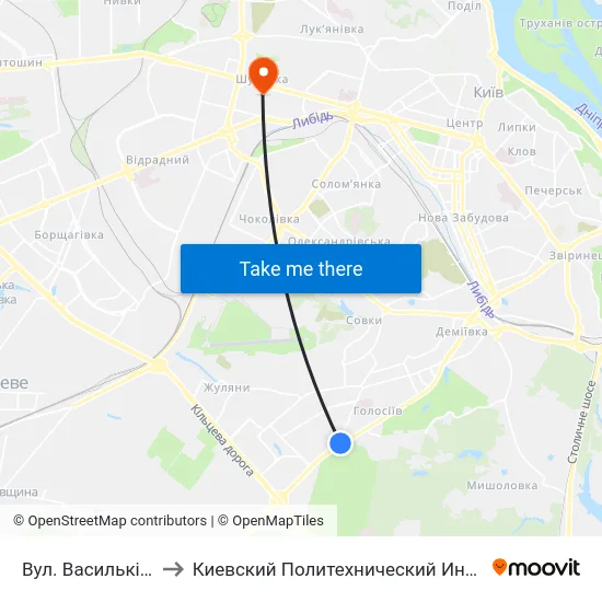 Вул. Васильківська to Киевский Политехнический Институт КПИ map