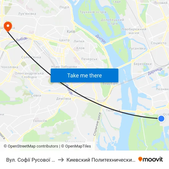 Вул. Софії Русової (На Вимогу) to Киевский Политехнический Институт КПИ map