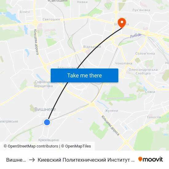 Вишневе to Киевский Политехнический Институт КПИ map