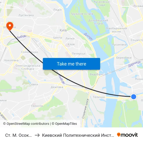 Ст. М. Осокорки to Киевский Политехнический Институт КПИ map
