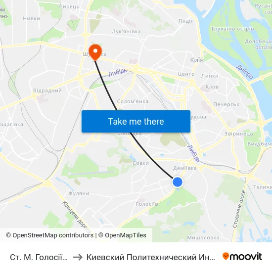 Ст. М. Голосіївська to Киевский Политехнический Институт КПИ map