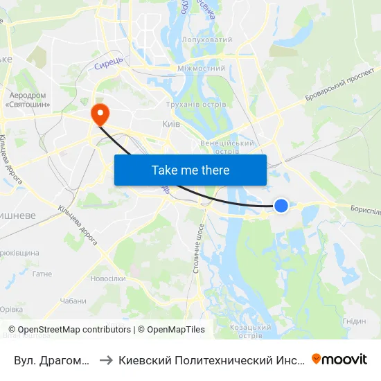 Вул. Драгоманова to Киевский Политехнический Институт КПИ map