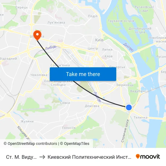 Ст. М. Видубичі to Киевский Политехнический Институт КПИ map
