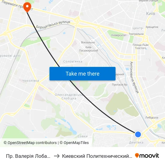 Пр. Валерія Лобановського to Киевский Политехнический Институт КПИ map